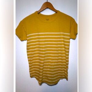 Madewell Women T Shirt Sz M Yellow  Striped Crew Neck Cotton Tee Short Sleeve